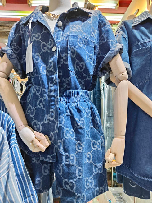 High Quality Gucci Print Denim Two Piece Sets